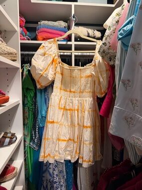 SWF orange tie dye puff sleeve mini dress